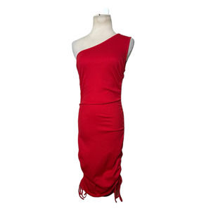 Shein red one shoulder ruched midi dress size 4